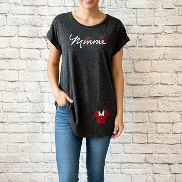 Minnie Mouse Disney Scoop Neck Gray T-Shirt | Women's Size Large - Picture 1 of 8
